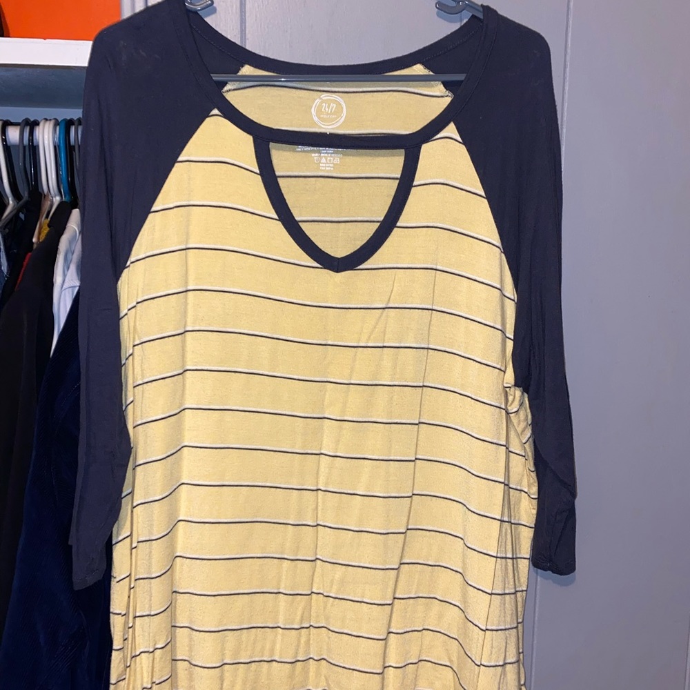 Yellow and dark blue long sleeve blouse